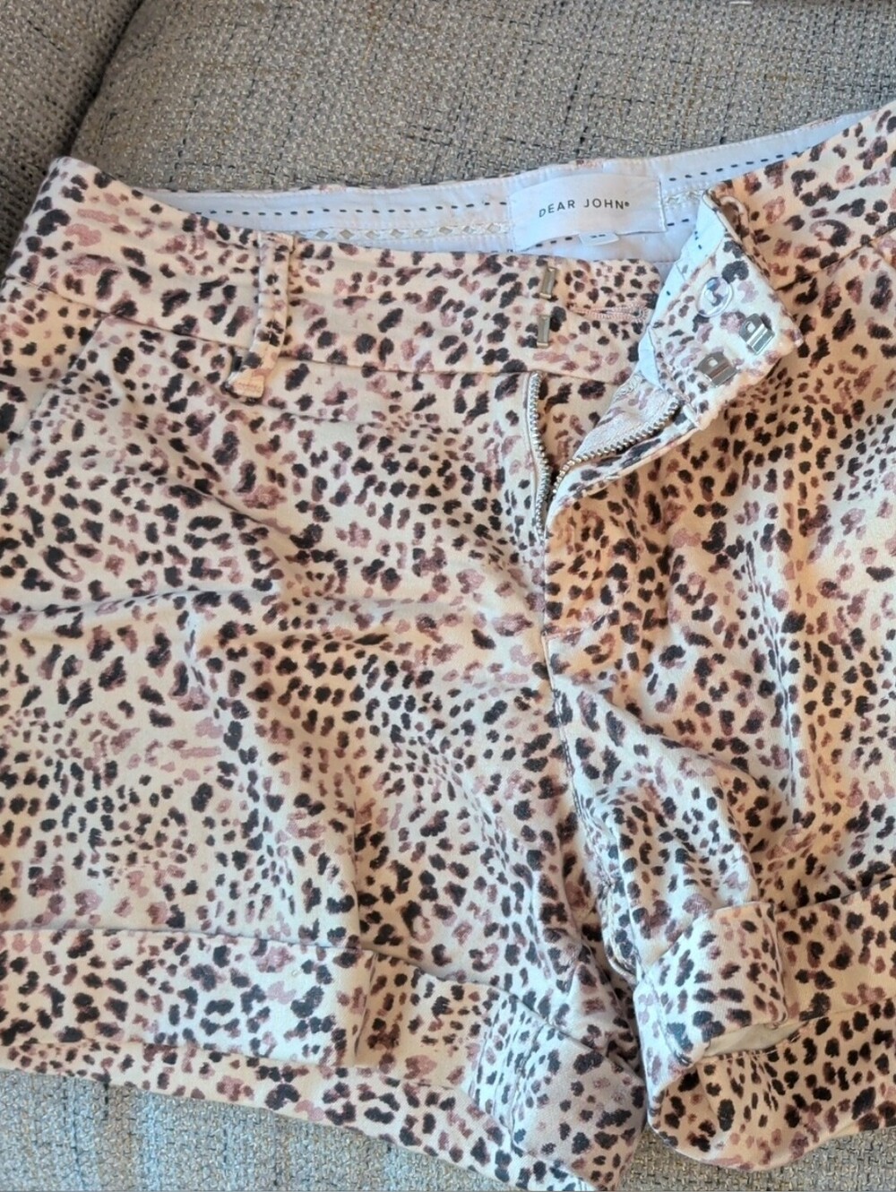 Dear John Leopard Print Jean Shorts in Tan and Black